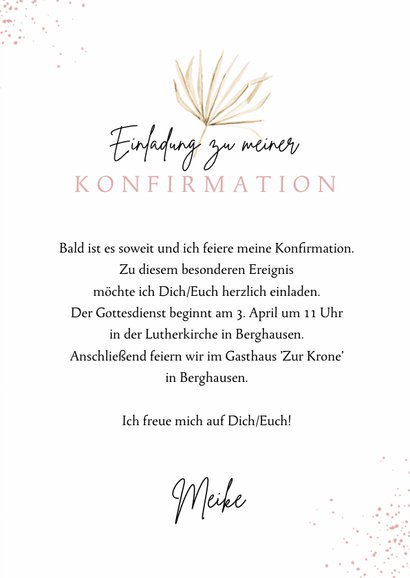Einladungskarte Konfirmation Foto und rosa Kreuz 3