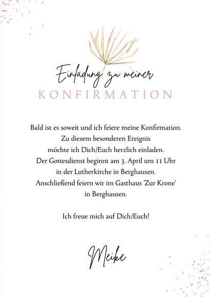 Einladungskarte Konfirmation Foto und rosa Kreuz 3