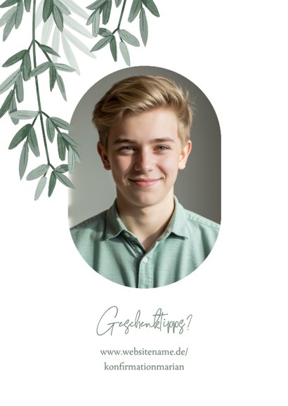 Einladungskarte Konfirmation stilisierte dunkelgrüne Zweige 2
