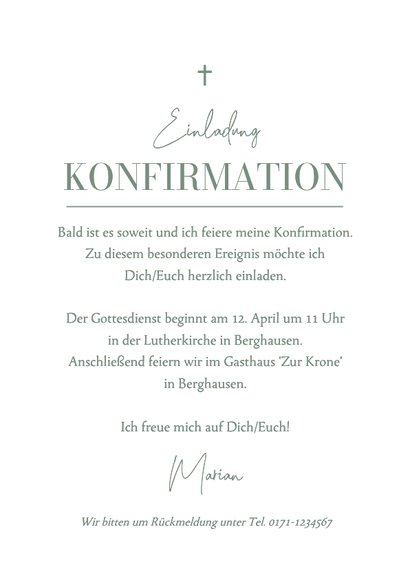 Einladungskarte Konfirmation stilisierte dunkelgrüne Zweige 3