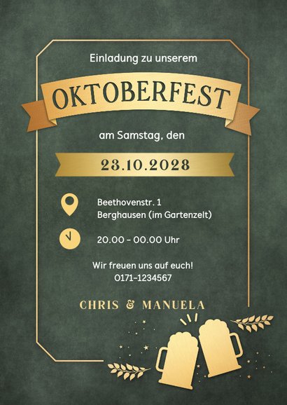 Einladungskarte Oktoberfest Goldlook 3