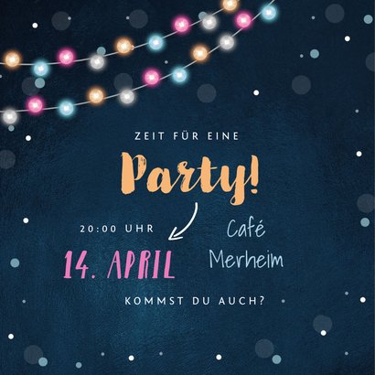 Einladungskarte Party bunte Lichter und zwei Fotos 2