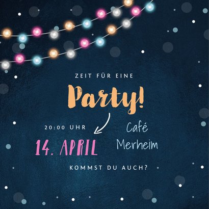 Einladungskarte Party bunte Lichter und zwei Fotos 2