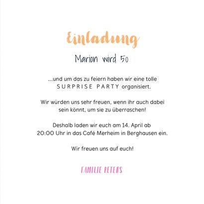 Einladungskarte Party bunte Lichter und zwei Fotos 3
