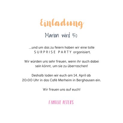 Einladungskarte Party bunte Lichter und zwei Fotos 3