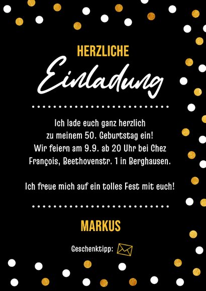 Einladungskarte Party Geburtstag mit Konfetti 3