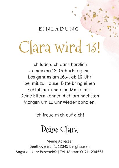 Einladungskarte Pyjama-Party Mädchen Geburtstag 3