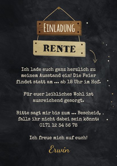 Einladungskarte Rente Schilder Luftballons auf Schwarz 3