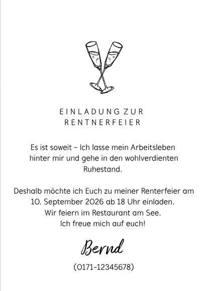 Einladungskarte Renteneintritt 'work hard - play harder' 3