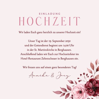 Einladungskarte Rosengesteck rosa Hochzeit 3