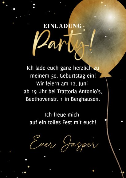 Einladungskarte schwarz 50. Geburtstag Fotocollage in Zahl 3