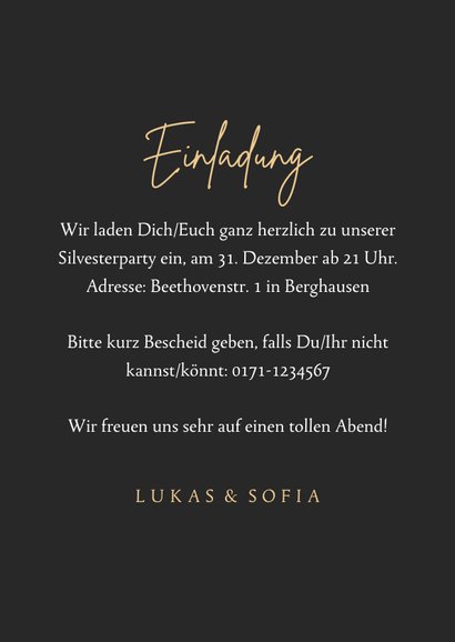Einladungskarte Silvesterparty Sekt & Häppchen 3