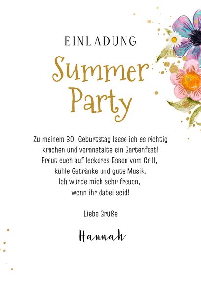 Einladungskarte Summerparty Garten Bunt Blumen Sommer 3