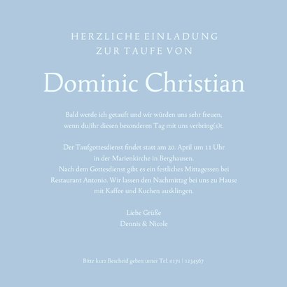 Einladungskarte Taufe hellblaue Karos & Foto 3