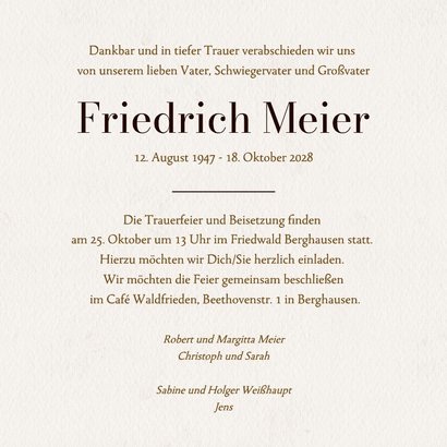 Einladungskarte Trauerfeier Friedwald Aquarell Herbst 3