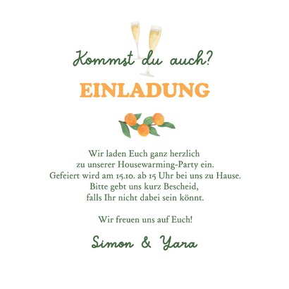 Einladungskarte Umzug Einweihungsfeier Mandarinen 3