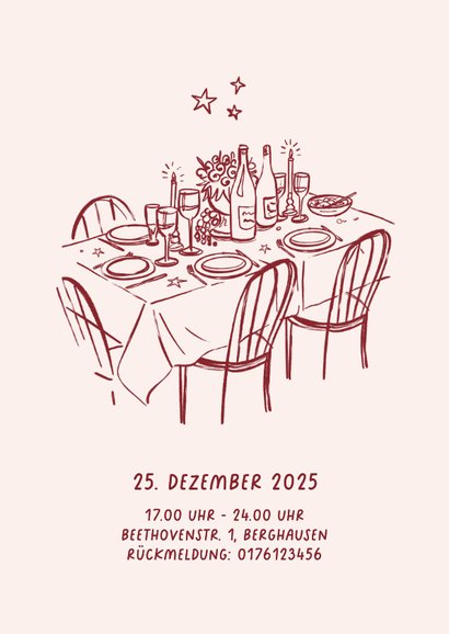 Einladungskarte Weihnachtsessen Foto Linienzeichnung rosa 2