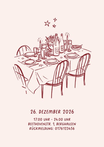 Einladungskarte Weihnachtsessen Foto Linienzeichnung rosa 2