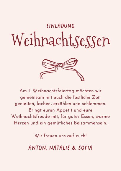 Einladungskarte Weihnachtsessen Foto Linienzeichnung rosa 3