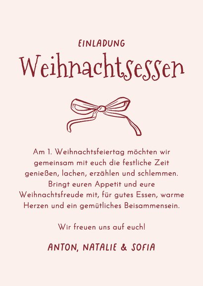 Einladungskarte Weihnachtsessen Foto Linienzeichnung rosa 3