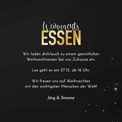Einladungskarte Weihnachtsessen Goldoptik auf Schwarz 3