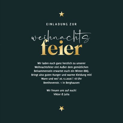 Einladungskarte Weihnachtsfeier Schrift in Goldlook 3