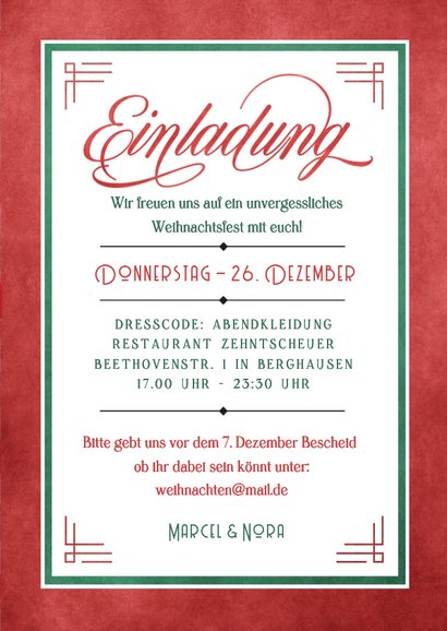 Einladungskarte Weihnachtsfeier vintage Anzugfliege 3