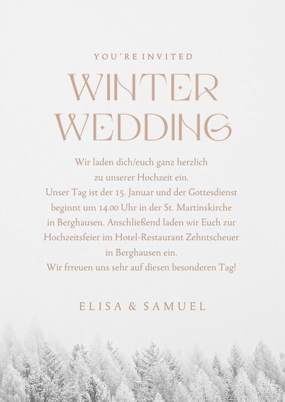 Einladungskarte Winterhochzeit Winterwald 3