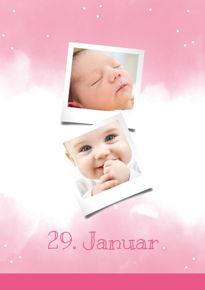 Einladungskarte zum 1. Geburtstag rosa Wasserfarbe mit Fotos 2