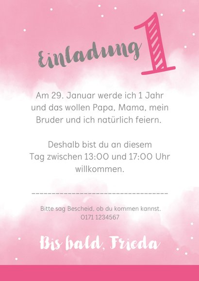 Einladungskarte zum 1. Geburtstag rosa Send a Smile