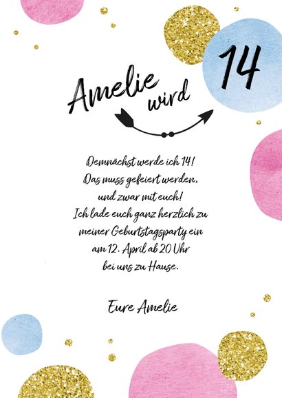 Einladungskarte zum 14. Geburtstag Kreise Send a Smile