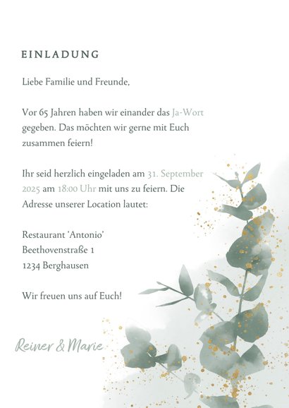 NobleWorks Grußkarte Zum 65. Hochzeitstag – Blumen-Design Mit Umschlag 12,7 X 17,8 Cm