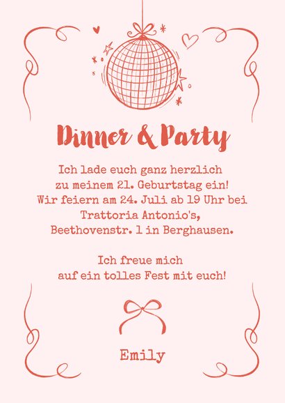 Einladungskarte zum Geburtstag Dinner & Party V.I.P. 3
