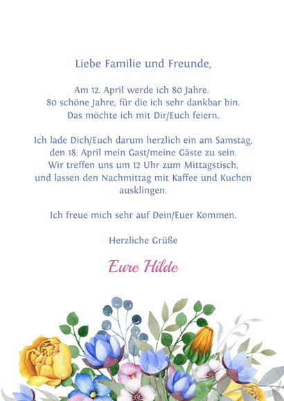 Einladungskarte zum Geburtstag mit Blumenbouquet 3