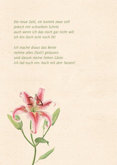 Einladungskarte zum Geburtstag mit rosa Lilie 2