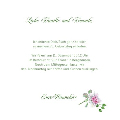 Einladungskarte zum Geburtstag mit Rosenstrauß 3