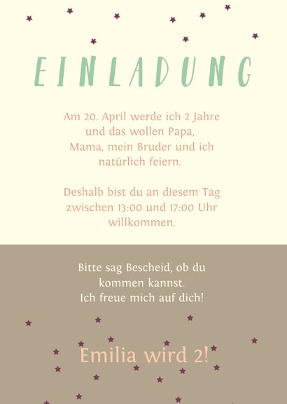 Einladungskarte zum Kindergeburtstag Früchte und Sterne 3