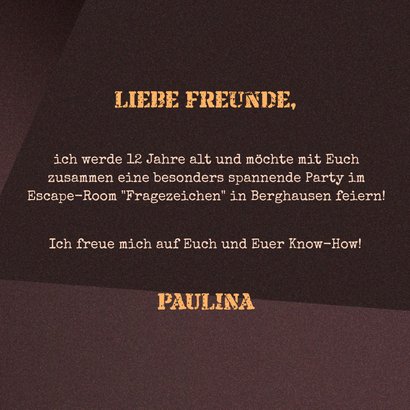 Einladungskarte zur Escape Room Party 12. Geburtstag 3
