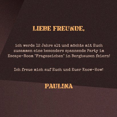 Einladungskarte zur Escape Room Party 12. Geburtstag  3