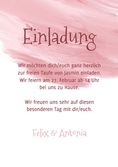 Einladungskarte zur freien Taufe rosa Vögelchen 3