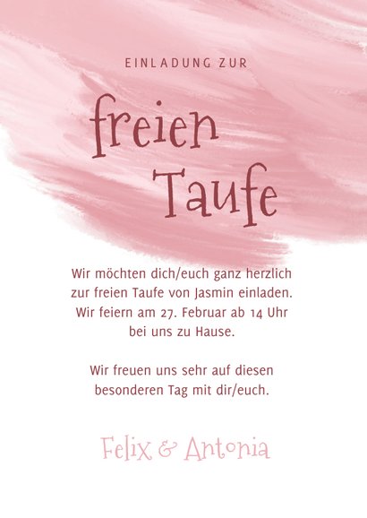 Einladungskarte zur freien Taufe rosa Vögelchen 3