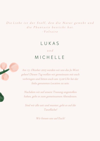Einladungskarte zur Hochzeit Blumenzweige rosa 3