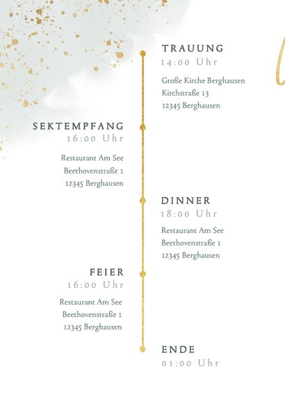 Einladungskarte zur Hochzeit Eukalyptus, Foto & Gold 2