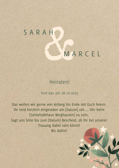 Einladungskarte zur Hochzeit im botanischen Look 3
