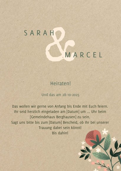 Einladungskarte zur Hochzeit im botanischen Look  3