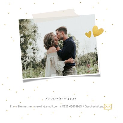 Einladungskarte zur Hochzeit mit Schrift in Goldlook & Foto 2