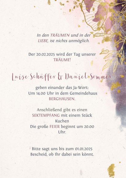 Einladungskarte zur Hochzeit mit stilvollen Blumen in rosa 3