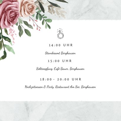 Einladungskarte zur Hochzeit Rosen & Marmor 2