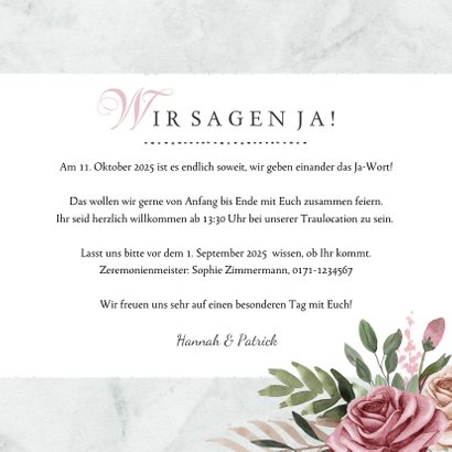 Einladungskarte zur Hochzeit Rosen & Marmor 3