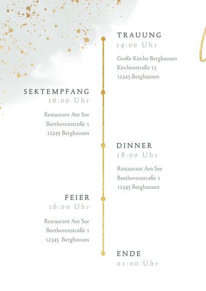 Einladungskarte zur Hochzeit Timline & Eukalyptus Gold 2